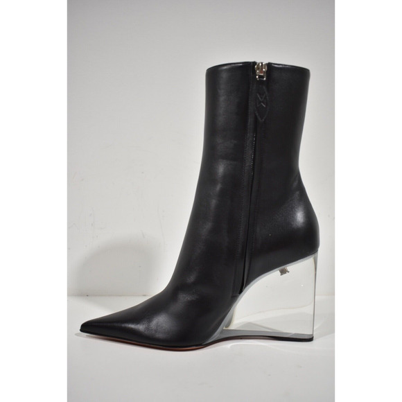 Amina Muaddi Pernille Half Glass Black Leather Clear Wedge Heel Ankle Boot 38.5 - Picture 10 of 13
